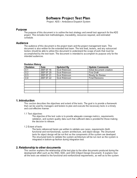 system testing components with an optimized test plan template template