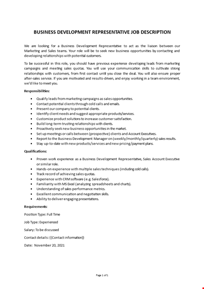 business development representative job description template