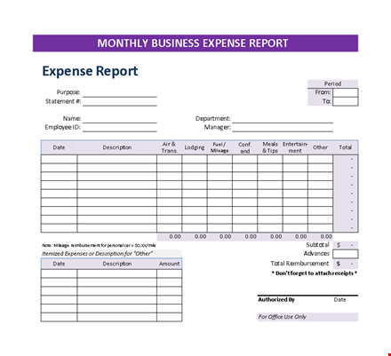 monthly business expense report template