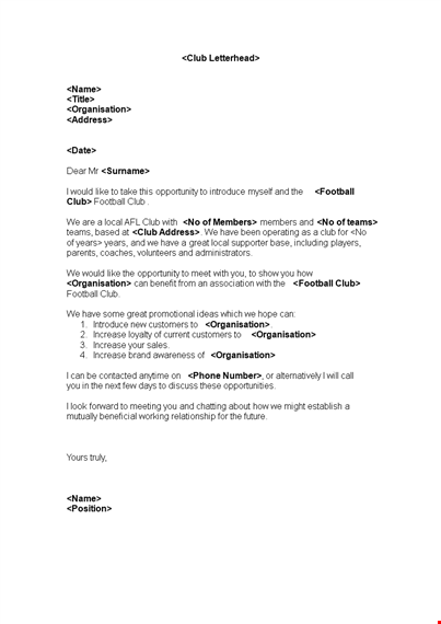 introduce sponsorship letter template to increase football sponsorship opportunities template