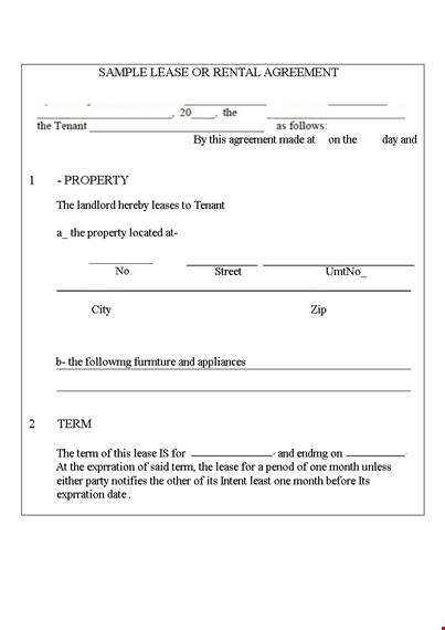 sample lease of rental agreement template