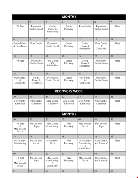 printable workout calendar example template