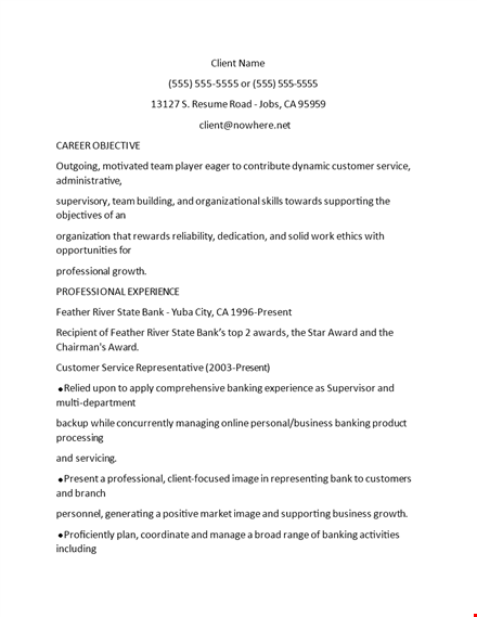 customer service resume template | business, banking, processing template