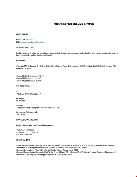 mba marketing fresher resume template