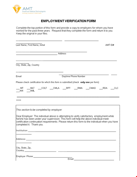 employment verification form | free printable for individuals & employers template