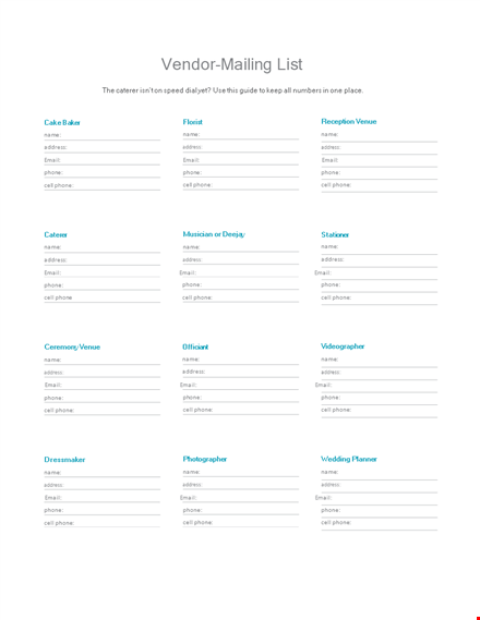 email list template for efficiently managing addresses and phone numbers template