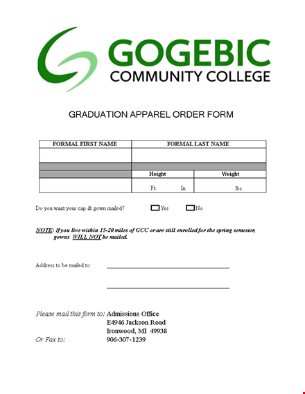 graduation apparel order template