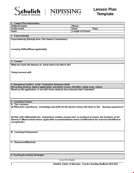 professional lesson plan template template