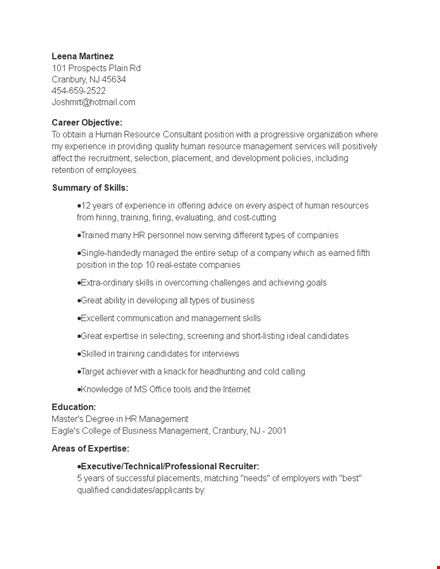 hr consultant resume template template