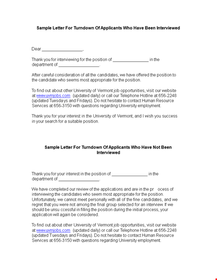 internal job applicant rejection letter template