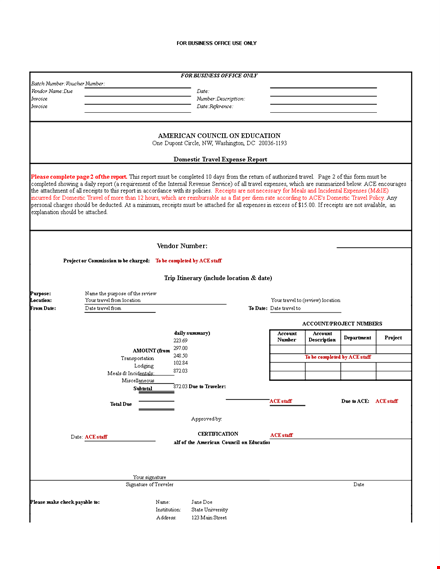 travel expense report template | simplify expense documentation for staff template