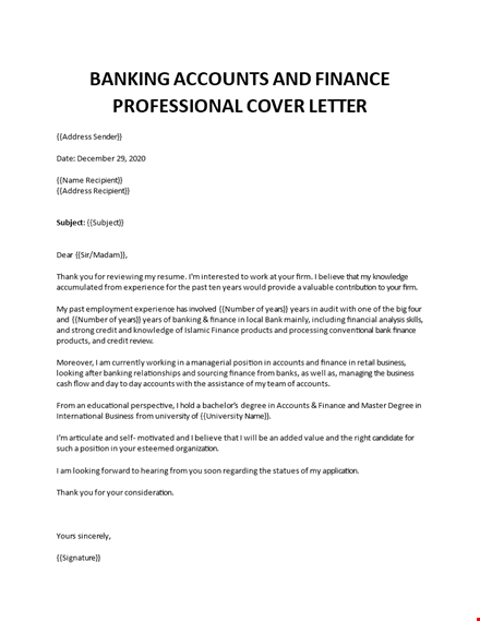 accounting and finance cover letter  template