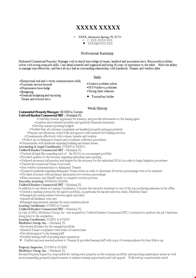 commercial property manager resume template