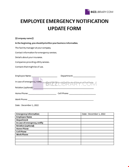 staff emergency notification form template