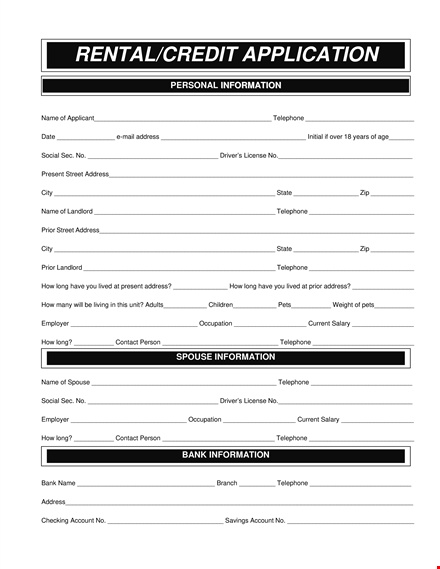 tenant credit application form template
