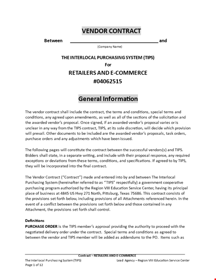 retail vendor contract template template