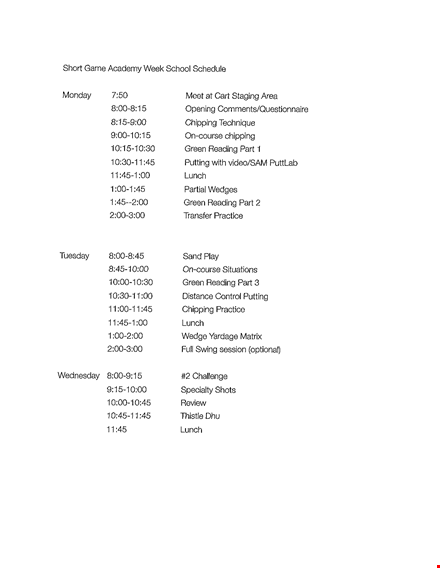 week school schedule template template
