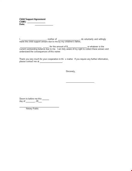 child support mutual agreement template template
