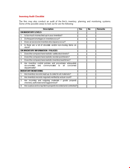 inventory audit checklist document template