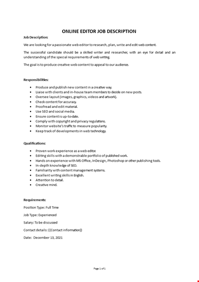 online editor job description template