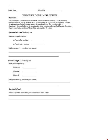 sample customer complaint letter template