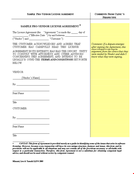license agreement template for vendor-customer agreement | clear, concise license agreement template template
