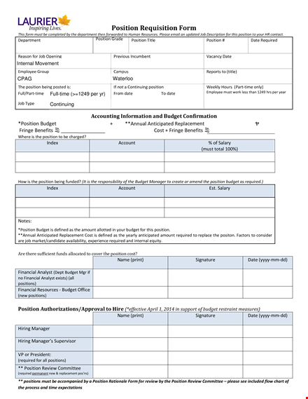 position requisition form template | streamline financial hiring and budgeting for new positions template