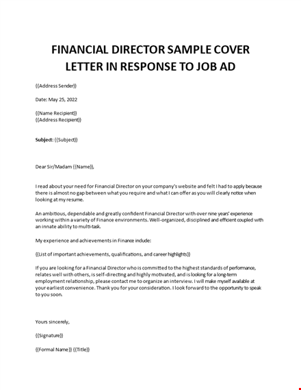 financial director sample cover letter template