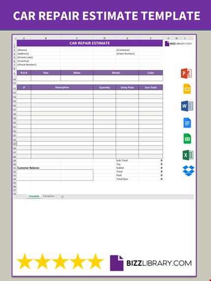 auto repair estimate template