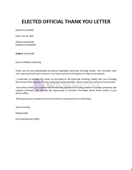thank you letter to elected official template