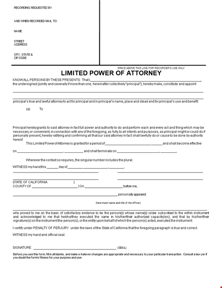 create a legally binding limited power of attorney with ease template
