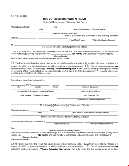 odometer disclosure statement template