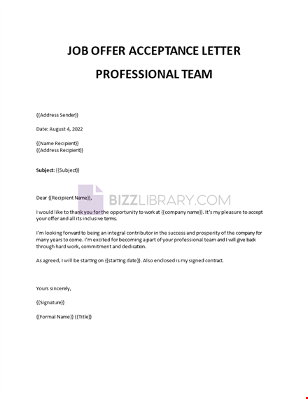 job offer acceptance letter reply template