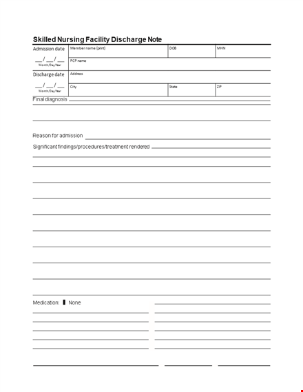 discharge note template