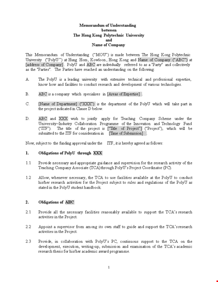 polyu project mou template: streamline your agreement process template