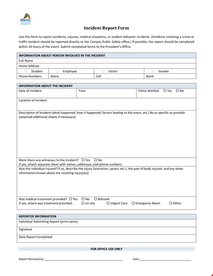 free blank incident report form template