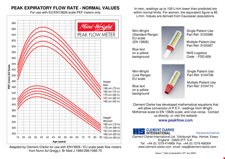 peak expiratory flow chart template