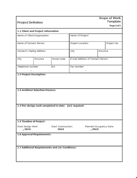 scope of work template template