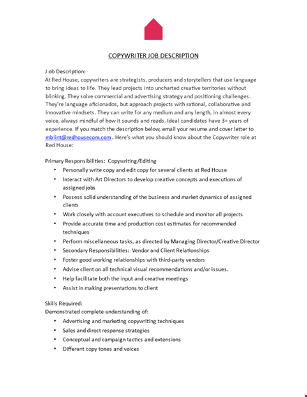 house communication copywriter job description template