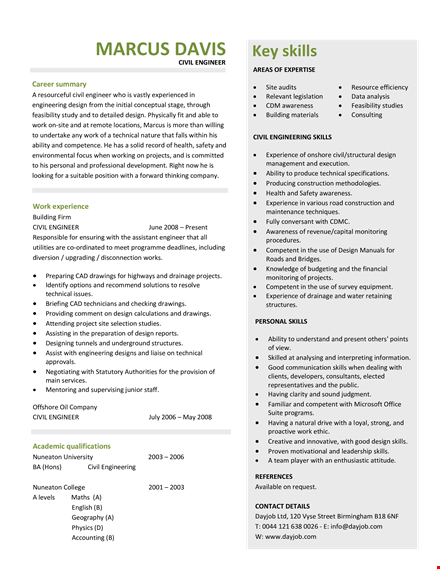 civil engineering skills resume template