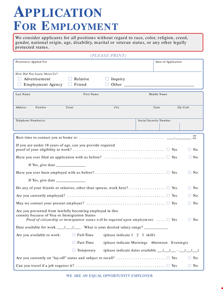 example format employment application template free download template