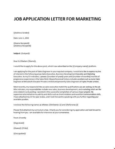 application letter marketing template