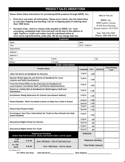 product sales order template