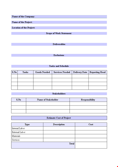 project scope of work template - clearly define your tasks template