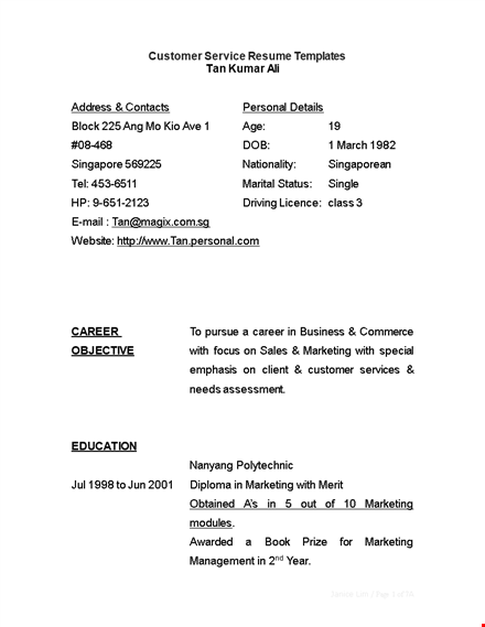 customer service resume template | marketing, project, business, sales template
