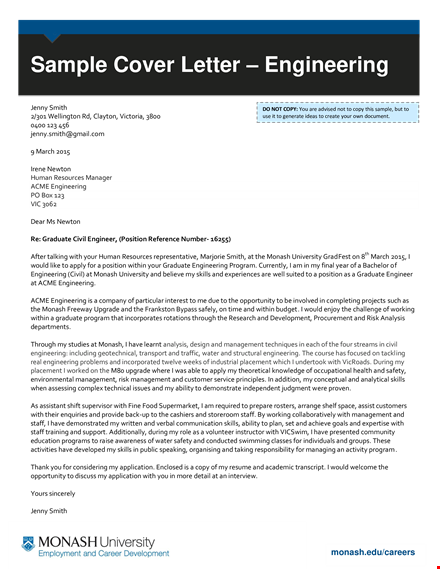 engineering resume cover letter sample template