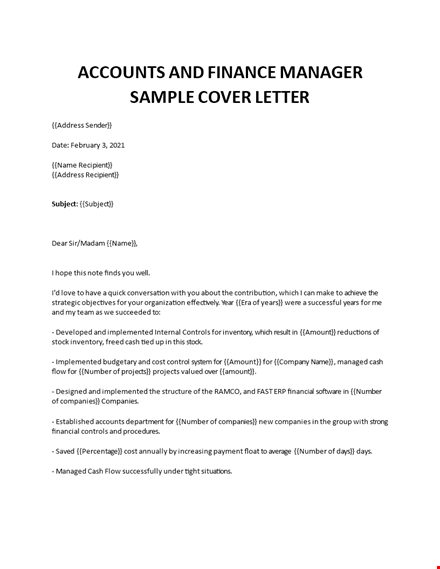 sample cover letter for finance and administration manager template