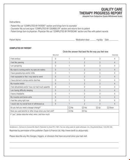 progress report for quality care therapy: your counselor, patient, and completed journey template