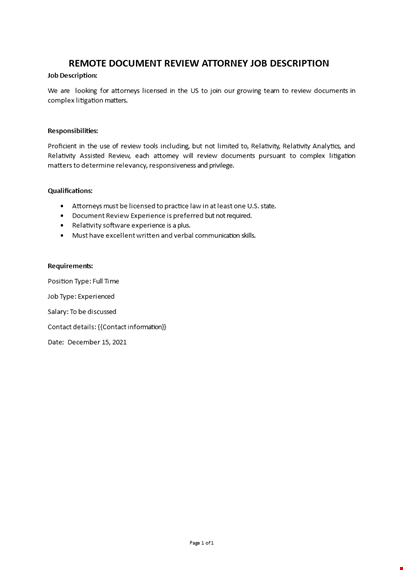 remote document review attorney job description template