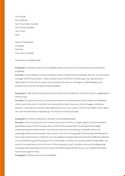 manager's recommendation letter template | boost employee's prospects at your company template
